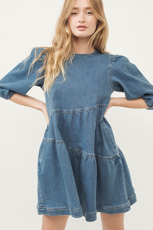 Denim Tiered Dress-dress- Hometown Style HTS, women's in store and online boutique located in Ingersoll, Ontario