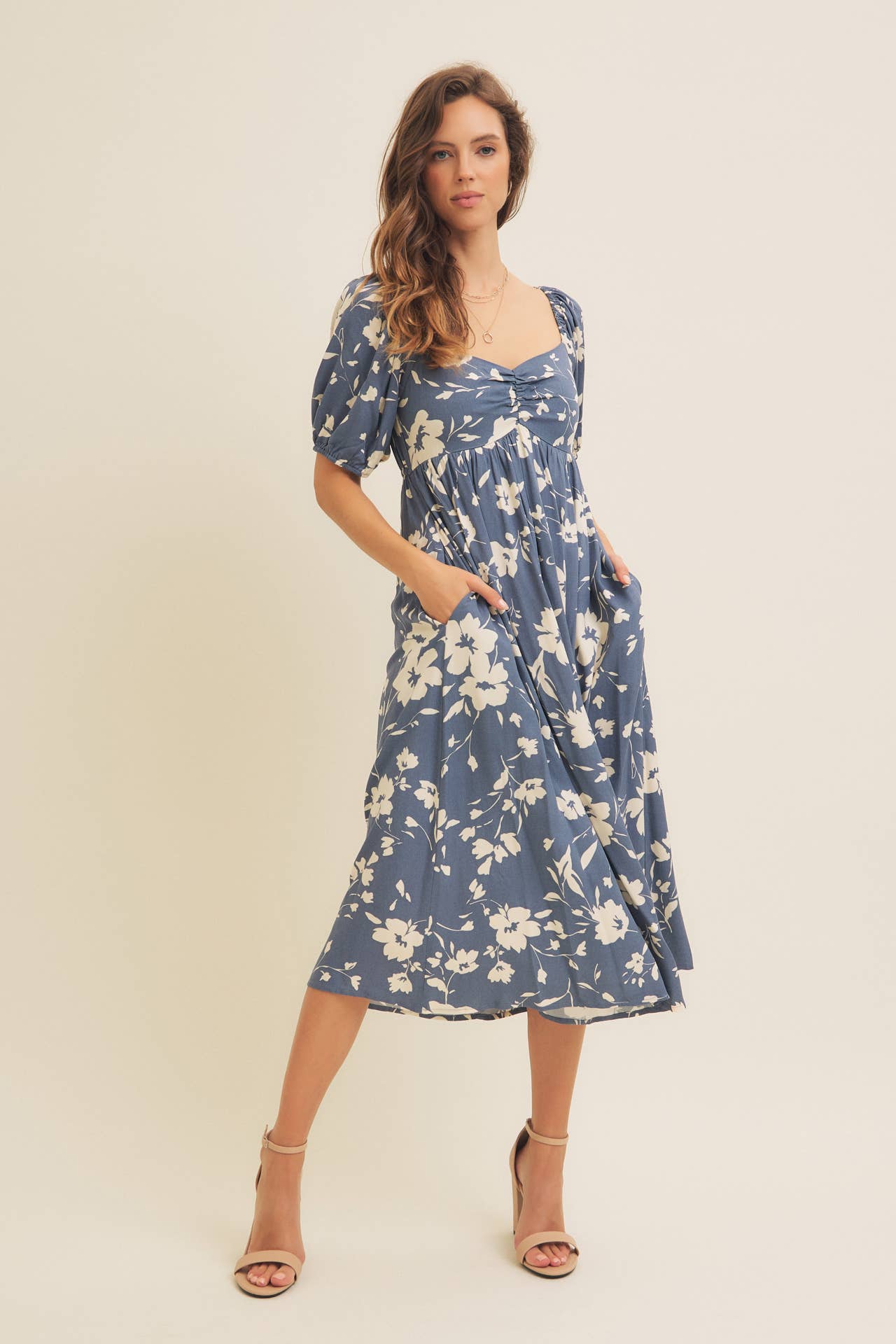 Sweetheart Neckline, Midi Dress - Vintage Denim-dress- Hometown Style HTS, women's in store and online boutique located in Ingersoll, Ontario