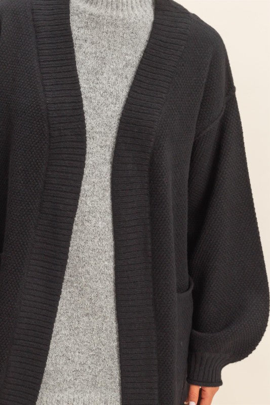 Longline Knit Open Cardigan - Black-Sweaters and Cardigans- Hometown Style HTS, women's in store and online boutique located in Ingersoll, Ontario