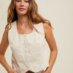 Cotton Button Up Vest - Ecru-vest- Hometown Style HTS, women's in store and online boutique located in Ingersoll, Ontario