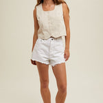 Cotton Button Up Vest - Ecru-vest- Hometown Style HTS, women's in store and online boutique located in Ingersoll, Ontario