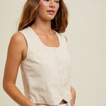 Cotton Button Up Vest - Ecru-vest- Hometown Style HTS, women's in store and online boutique located in Ingersoll, Ontario