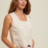 Cotton Button Up Vest - Ecru-vest- Hometown Style HTS, women's in store and online boutique located in Ingersoll, Ontario