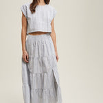 Striped Relaxed Crop top and Skirt Set - Blue-set- Hometown Style HTS, women's in store and online boutique located in Ingersoll, Ontario