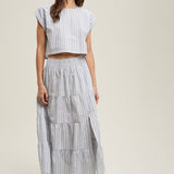 Striped Relaxed Crop top and Skirt Set - Blue-set- Hometown Style HTS, women's in store and online boutique located in Ingersoll, Ontario