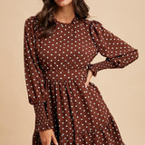 Polka Dot Ruffled Mini Dress - Brown-Special Occasion Dresses- Hometown Style HTS, women's in store and online boutique located in Ingersoll, Ontario