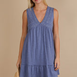 V-Neck Mini Dress - Blue-dress- Hometown Style HTS, women's in store and online boutique located in Ingersoll, Ontario