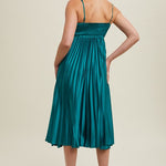 Satin Pleated Midi Dress - Teal Green-dress- Hometown Style HTS, women's in store and online boutique located in Ingersoll, Ontario