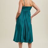 Satin Pleated Midi Dress - Teal Green-dress- Hometown Style HTS, women's in store and online boutique located in Ingersoll, Ontario