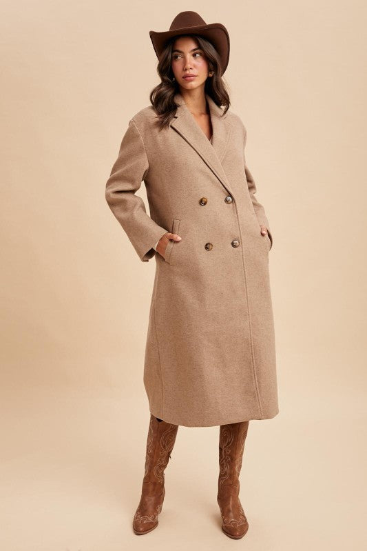 Felted Double Breasted Lapel Duster Coat - Fawn-Coat & Jackets- Hometown Style HTS, women's in store and online boutique located in Ingersoll, Ontario
