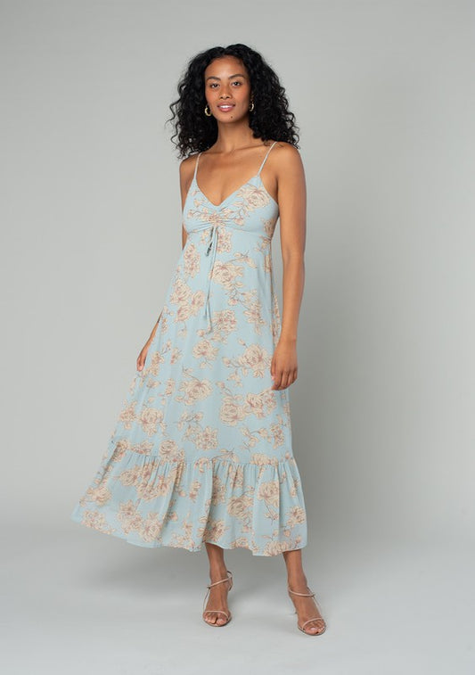 Floral Midi Dress with Straps - Blue-Dress- Hometown Style HTS, women's in store and online boutique located in Ingersoll, Ontario