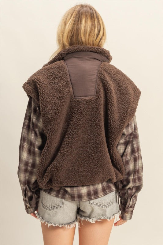 Cozy Sherpa Vest - Brown-vest- Hometown Style HTS, women's in store and online boutique located in Ingersoll, Ontario