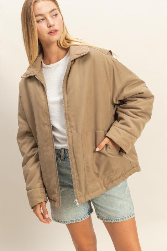 Puffer Barn Jacket - Olive-Coat & Jackets- Hometown Style HTS, women's in store and online boutique located in Ingersoll, Ontario