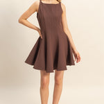 Sleeveless Flared Hemline Dress - Brown-Special Occasion Dress- Hometown Style HTS, women's in store and online boutique located in Ingersoll, Ontario