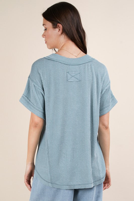 Casual Ribbed Knit Tee - Blue-tee- Hometown Style HTS, women's in store and online boutique located in Ingersoll, Ontario