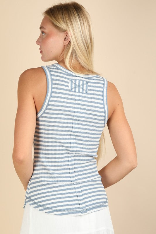 Solid Button Down Tank - Sky Stripe-tank- Hometown Style HTS, women's in store and online boutique located in Ingersoll, Ontario