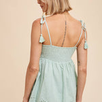 Tassle Tie Strap Cotton Cami - Green-Tops- Hometown Style HTS, women's in store and online boutique located in Ingersoll, Ontario
