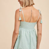 Tassle Tie Strap Cotton Cami - Green-Tops- Hometown Style HTS, women's in store and online boutique located in Ingersoll, Ontario