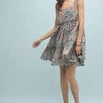 Floral Tiered Mini Dress - Teal-dress- Hometown Style HTS, women's in store and online boutique located in Ingersoll, Ontario