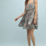 Floral Tiered Mini Dress - Teal-dress- Hometown Style HTS, women's in store and online boutique located in Ingersoll, Ontario
