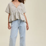 Floral Babydoll Blouse - Charcoal/Cream-blouse- Hometown Style HTS, women's in store and online boutique located in Ingersoll, Ontario