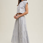 Striped Relaxed Crop top and Skirt Set - Blue-set- Hometown Style HTS, women's in store and online boutique located in Ingersoll, Ontario