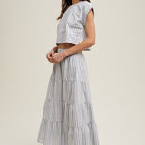 Striped Relaxed Crop top and Skirt Set - Blue-set- Hometown Style HTS, women's in store and online boutique located in Ingersoll, Ontario