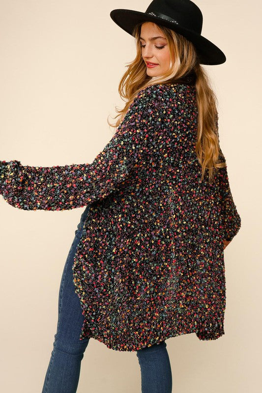 Rainbow Popcorn Sweater - Black-Sweater- Hometown Style HTS, women's in store and online boutique located in Ingersoll, Ontario