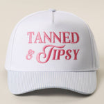 TANNED & TIPSY Embroidered Seersucker Brim Trucker Hat-Accessories- Hometown Style HTS, women's in store and online boutique located in Ingersoll, Ontario