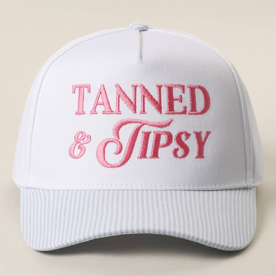 TANNED & TIPSY Embroidered Seersucker Brim Trucker Hat-Accessories- Hometown Style HTS, women's in store and online boutique located in Ingersoll, Ontario