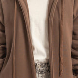 Longline Open Hooded Sweater - Brown