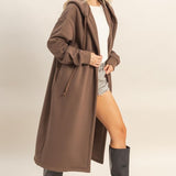 Longline Open Hooded Sweater - Brown