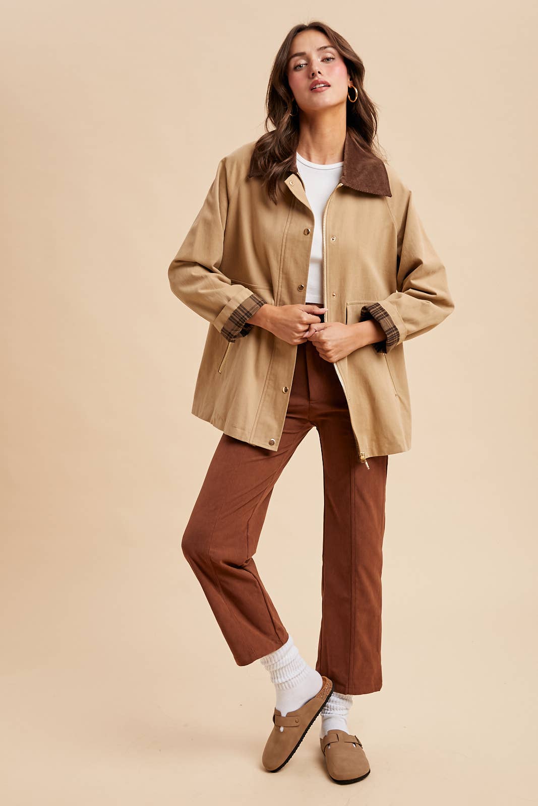 Cotton Chore Jacket - Sandy Beige-Coat & Jackets- Hometown Style HTS, women's in store and online boutique located in Ingersoll, Ontario