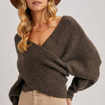 Wrap Crossover Sweater - Ash-Sweater- Hometown Style HTS, women's in store and online boutique located in Ingersoll, Ontario