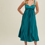 Satin Pleated Midi Dress - Teal Green-dress- Hometown Style HTS, women's in store and online boutique located in Ingersoll, Ontario