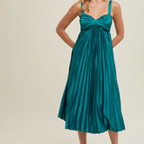 Satin Pleated Midi Dress - Teal Green-dress- Hometown Style HTS, women's in store and online boutique located in Ingersoll, Ontario