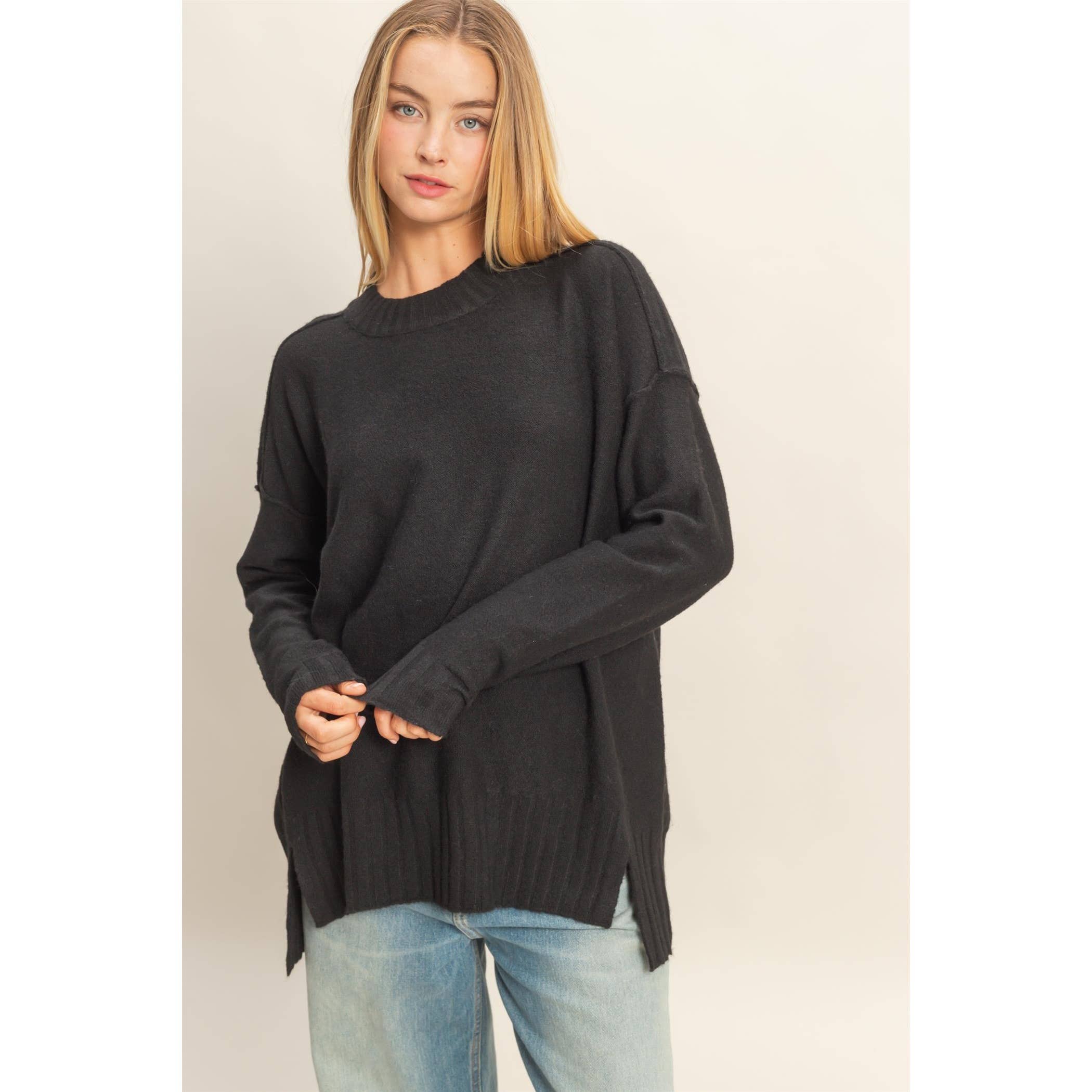 Relaxed Fit Sweater- Black-sweater- Hometown Style HTS, women's in store and online boutique located in Ingersoll, Ontario