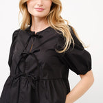 Bow Tie Up Blouse - Black-blouse- Hometown Style HTS, women's in store and online boutique located in Ingersoll, Ontario