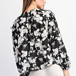 Floral Crinkle Fabric Blouse - Black-blouse- Hometown Style HTS, women's in store and online boutique located in Ingersoll, Ontario