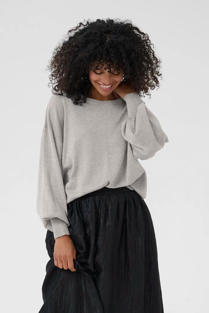 Regina Glitter Knit Pullover - Silver Metallic-Tops- Hometown Style HTS, women's in store and online boutique located in Ingersoll, Ontario
