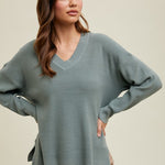 Waffle Knit Sweater - Sage-sweater- Hometown Style HTS, women's in store and online boutique located in Ingersoll, Ontario