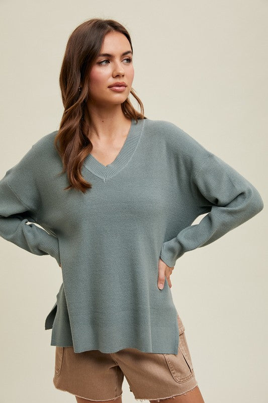 Waffle Knit Sweater - Sage-sweater- Hometown Style HTS, women's in store and online boutique located in Ingersoll, Ontario