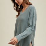 Waffle Knit Sweater - Sage-sweater- Hometown Style HTS, women's in store and online boutique located in Ingersoll, Ontario