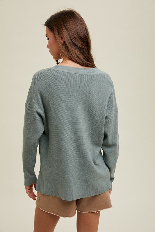 Waffle Knit Sweater - Sage-sweater- Hometown Style HTS, women's in store and online boutique located in Ingersoll, Ontario