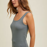 Ribbed Square Neck Tank - Grey-tank- Hometown Style HTS, women's in store and online boutique located in Ingersoll, Ontario