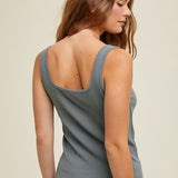 Ribbed Square Neck Tank - Grey-tank- Hometown Style HTS, women's in store and online boutique located in Ingersoll, Ontario