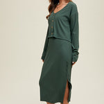 Ribbed Knit Cardigan & Dress - Green-set- Hometown Style HTS, women's in store and online boutique located in Ingersoll, Ontario