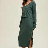 Ribbed Knit Cardigan & Dress - Green-set- Hometown Style HTS, women's in store and online boutique located in Ingersoll, Ontario