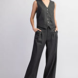 Pinstripe Straight Leg Pants - Grey-dress pants- Hometown Style HTS, women's in store and online boutique located in Ingersoll, Ontario