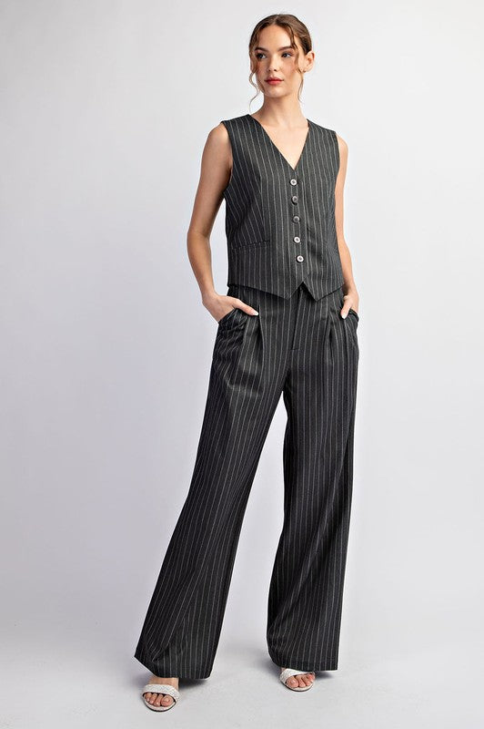 Pinstripe Straight Leg Pants - Grey-dress pants- Hometown Style HTS, women's in store and online boutique located in Ingersoll, Ontario